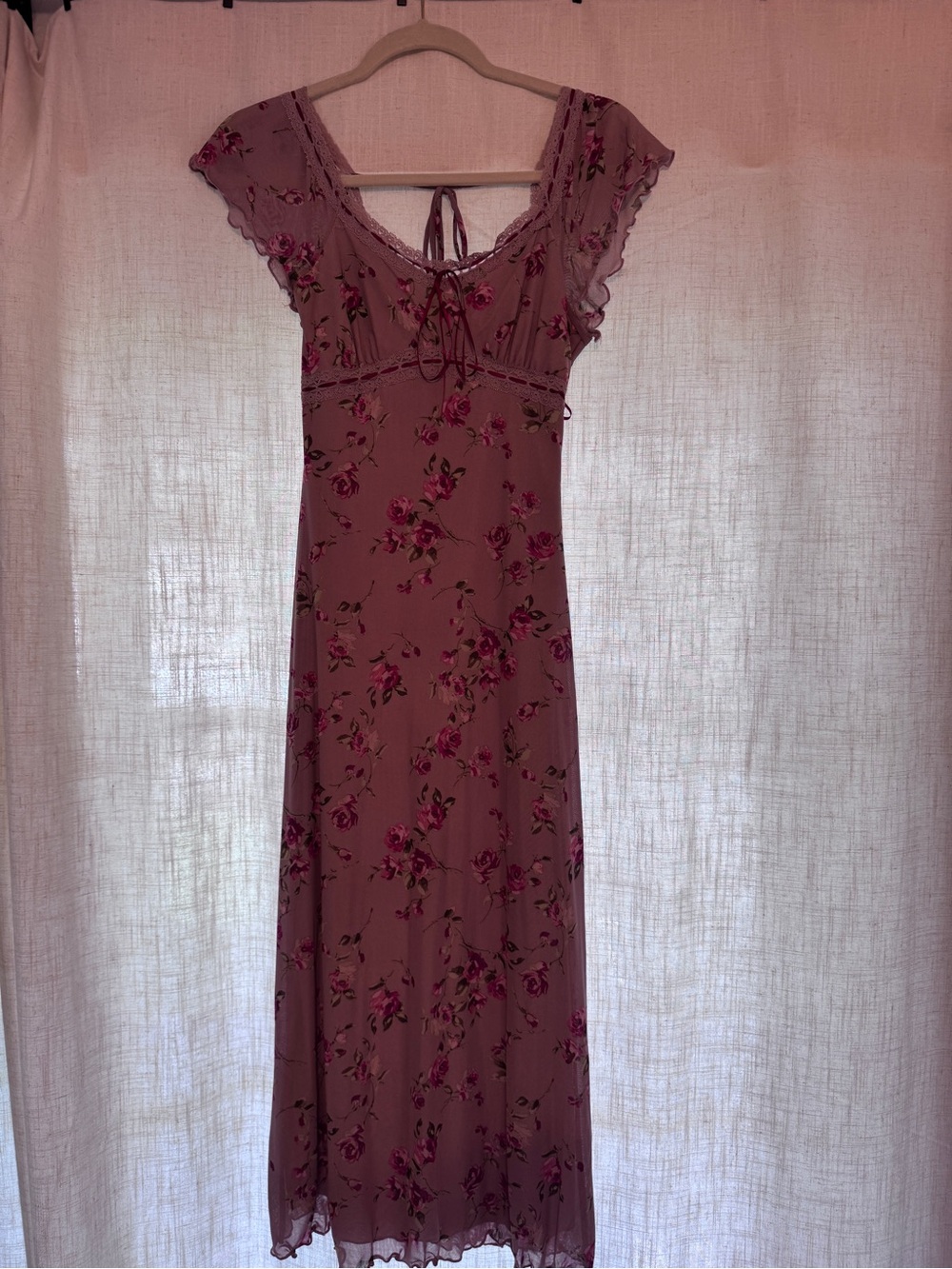 Mauve Floral Maxi Dress with Pink Rose Print